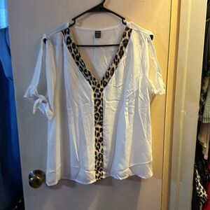 Large sheer white blouse with leopard print
